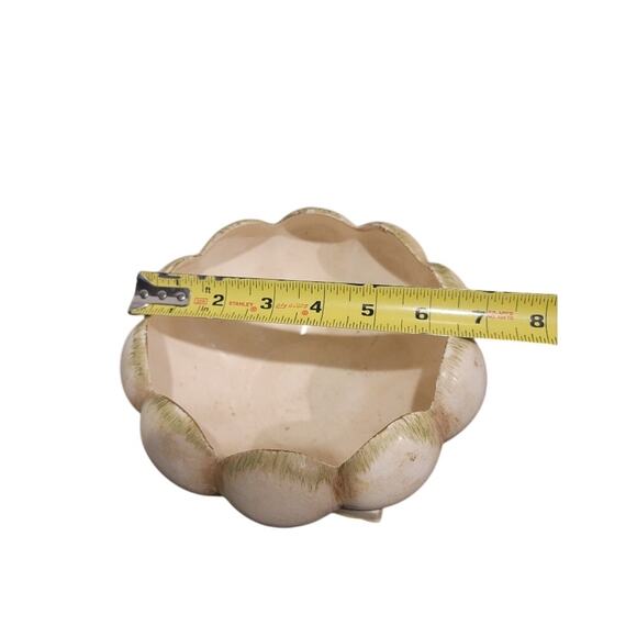 Anthony Freeman McFarlin Pedestal Planter Vase MCM Signed Cream Scallop Bowl - Picture 6 of 8